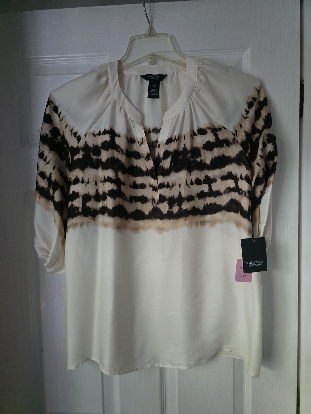 Simply Vera Vera Wang Cream Tie-Dye Detail Blouse